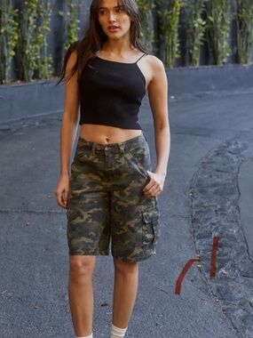 Superdry Core Cargo Shorts | Green Camo | Size 28 | Unisex/Relaxed Boyfriend Fit